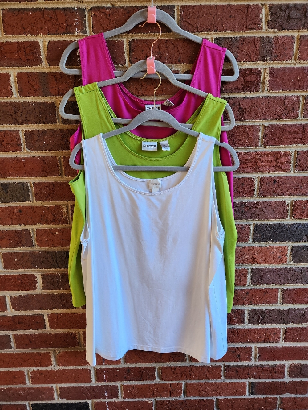 Chico's Scoop Neck Tank Trio in White, Lime & Fuchsia Size 3